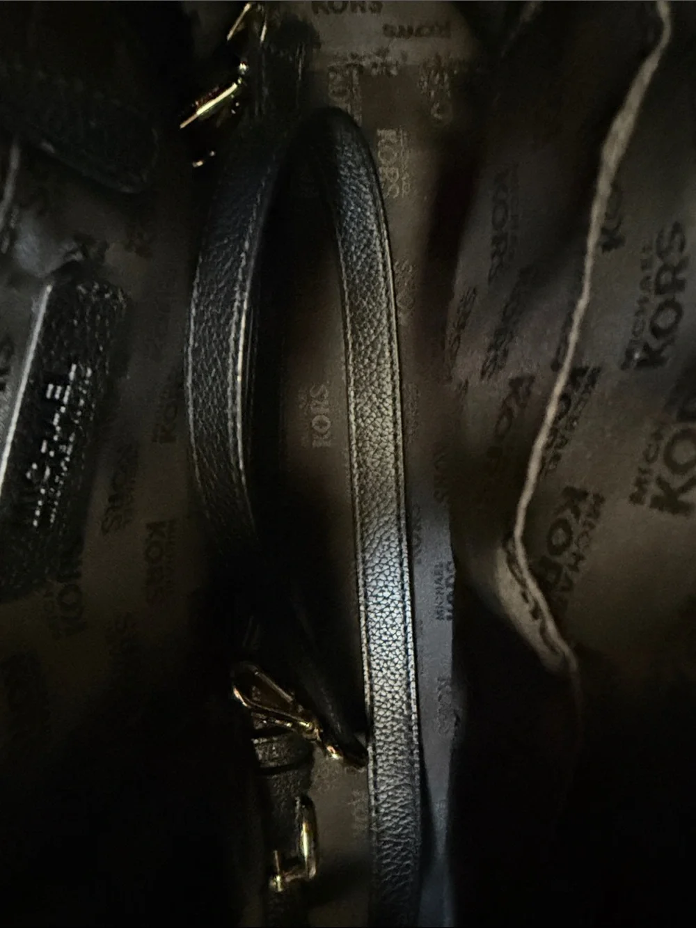 Michael Kors Black Leather Satchel with Gold-Tone Turn Lock